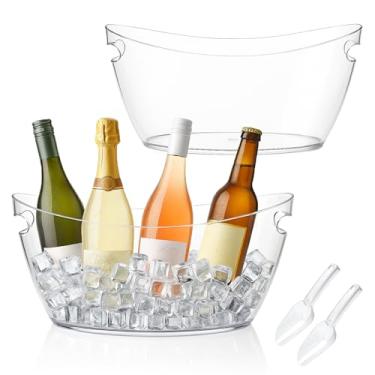 Imagem de Pacote com 2 baldes de gelo de acrílico transparente para festas (5,5 L cada) – banheiras de plástico grandes com colheres – Balde de vinho para festas, baldes de bebida para eventos ao ar livre, bar