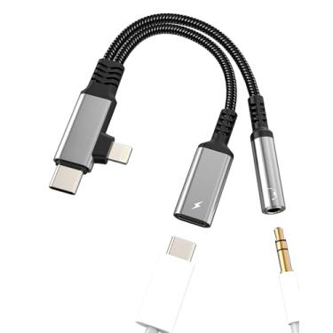 Imagem de Adaptador Lightning USB C para carregador de fone de ouvido de 3,5 mm (2 em 1) divisor de cabo de áudio AUX para iPhone 16 15 14 Pro Max para adaptador de porta de carregamento da Apple para iPad