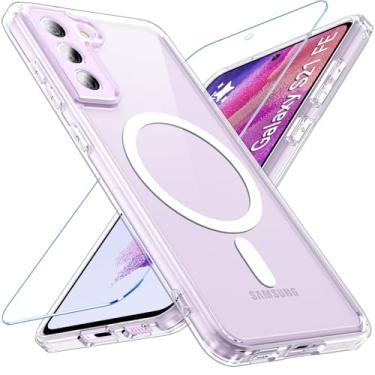 Imagem de Hensinple Capa magnética para Samsung Galaxy S21 FE 5G, S21 FE com protetor de tela [compatível com MagSafe], capa protetora fina à prova de choque traseira fosca para Samsung S21 FE, transparente