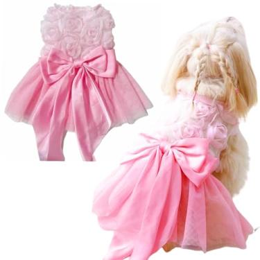 Imagem de Yaopelky Vestidos de casamento para cães pequenos, rosa, laço e gato, vestido de tule para cachorrinho, saia tutu para gatos, fantasia de animal de estimação para Yorkie Teddy Chihuahua