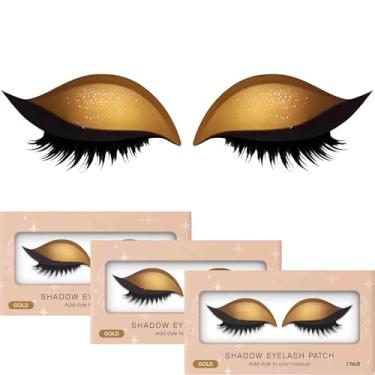 Imagem de Lazy Eye Shadow Eyelash Patch,Colorful Beauty Fashion Eyelid Line Sticker, Eyeshadow Eyelashes Makeup Stickers, 3-In-1 Reusable Eye Makeup Stickers With False Lashes、Shadow and Eyeliner (Gold*3)