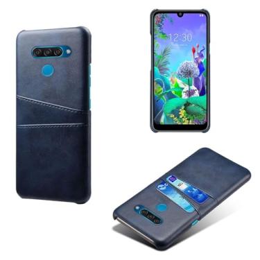 Imagem de Capas Compatível com LG Q60,Caso de couro PU-Tampa de telefone a prova de choque com 2 slots de cartão,Proteção anti-impressão digital e anti-gota-Blue