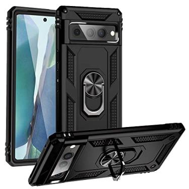Imagem de Korecase Capa de celular para Google Pixel 7 Pro com suporte de anel de dedo, capa de telefone de grau militar resistente à prova de choque capa protetora para celular para Google 7 Pro preta