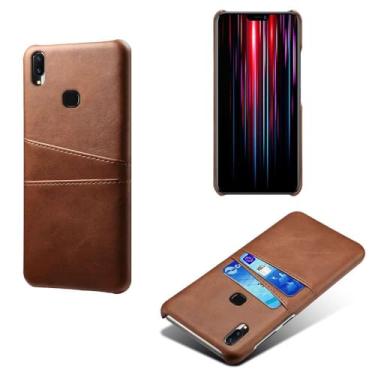 Imagem de Capas Compatível com VIVO Z1 Lite,Caso de couro PU-Tampa de telefone a prova de choque com 2 slots de cartão,Proteção anti-impressão digital e anti-gota-Brown