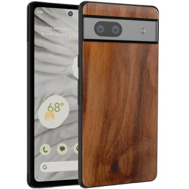 Imagem de GTElectro Capa de madeira real para Google Pixel 7a, fina, à prova de choque, capa de madeira natural, amortecedor de TPU macio, durável, antiarranhões, compatível com carregamento sem fio (nogueira)