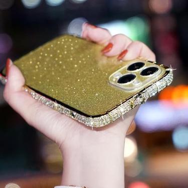 Imagem de Capa amortecedora de diamante para iPhone 15 Pro Max para mulheres, DMaos Sparkly Rhinestone Snake Design Metal Bumper, Glitter Back Panel and Camera Cover, Bling Luxury 6,7" 2023 - Ouro