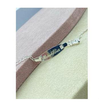 Imagem de Pulseira Infantil Plaquinha Figa Chapinha Gravação 14cm Prata 925 Legí