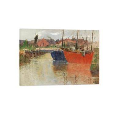 Imagem de Adof Kafmann Imagens de arte de parede em tela - Impressões de arte famosas com moldura de madeira - arte de parede de quarto - reprodução de pintura em tela - barco emoldurado 70 x 100 cm 28 x 39