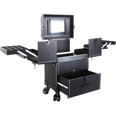 Imagem de Estojo De Maquiagem Rolante Estojo De Trem De Viagem Com Rodas Carrinho De Cosméticos, Professiol Make Up Com Gavetas, Estojo De Armazenamento De Carrinho Grande, Estojo De Maquiagem, Noir