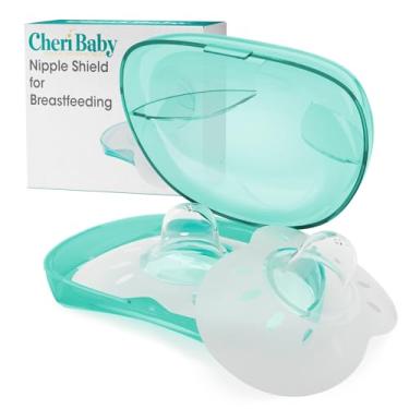 Imagem de CheriBaby Protetor de mamilo, protetor de mamilo de contato para amamentação com dificuldade de sucção ou mamilos planos ou invertidos, 1 par com estojo de transporte, 100% silicone de grau