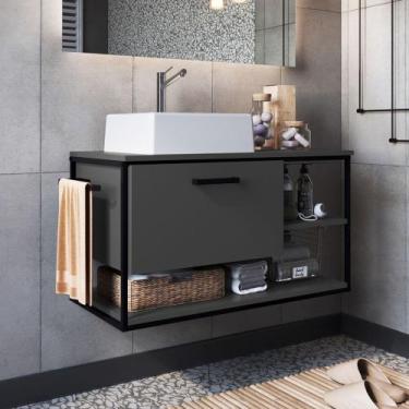Imagem de Gabinete de Banheiro Suspenso 80cm com Cuba Yuri Grafite Z54 - Mpozena