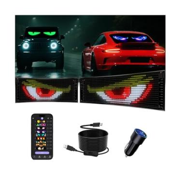 Imagem de 2 Olhos de diabo multifuncionais brilhantes para para-brisas de carros - 38.1 cm x 10.2 cm [Chip atualizado duas telas 100% sincronizadas] Olhos de LED programáveis para carro - Display LED flexível