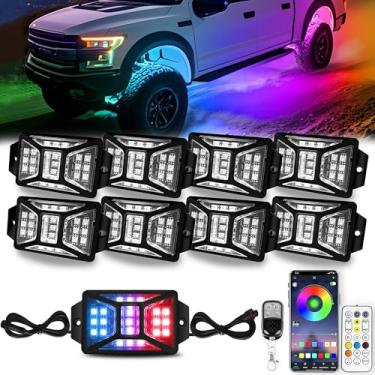 Imagem de Auto Buero Pods, 168 Leds, 5 Lados, Rgb Rock Lights, Aplicativo/Controle Remoto, Luzes Rock Lights Para Caminhões, Kits De Iluminação Subaquática Multicolorida À Prova D'Água Com Modo De Música, Com