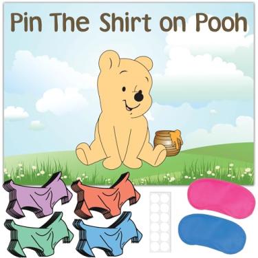 Imagem de Sweet Baby Co. Winnie Pooh Baby Shower Decorations Games Gender Neutral for Girl or Boy Pin The Shirt on Pooh Best Babyshower Game Large Poster 24 Shirts 2 Blindfolds Glue Dots Boho Prizes Reveal