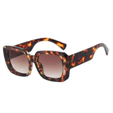 Imagem de Óculos de sol vintage da moda, feminino, luxuoso, retangular, grande, para áreas externas, masculino, feminino, UV400 (chá de leopardo)