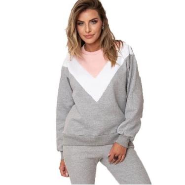 Imagem de Blusa Moletom Feminina Com Recorte Sem Capuz - Gisele Freitas, Cinza, 