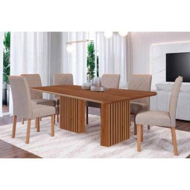 Imagem de Sala de Jantar Completa Ester Tampo Madeirado 180x90cm e 6 Cadeiras Fe