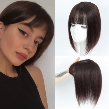 Imagem de JANATOUCH Toppers de cabelo para mulheres cabelo humano real 28 cm Toppers para cabelo fino feminino clipe em cor marrom escuro peruca de cabelo para resolver ligeiramente a queda de cabelo e cobrir