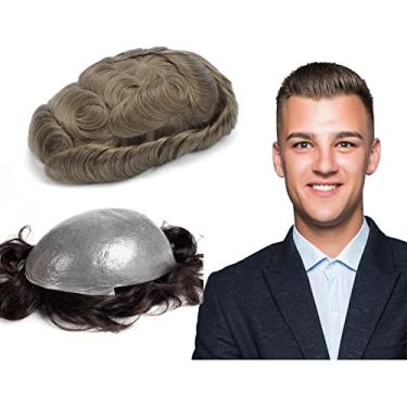 Imagem de Peruca masculina GEX Toupee para cabelo humano 0,08 mm pele fina 20,3 x 25,4 cm loiro escuro durável V-looped sistemas de substituição TS(18#)