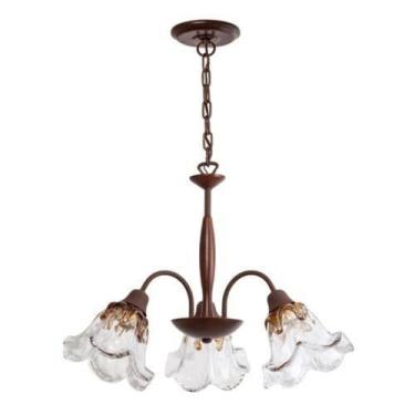 Imagem de Lustre Pendente Rústico Madeira 3 Cúpulas Vidro Madelustre, 110V/220V 