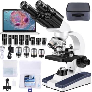 Imagem de Woehrsh Microscópio para adultos WF10x e WF25x, ampliação de 40 x 2500 x, com câmera USB HD, microscópio binocular para escolas de laboratório