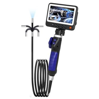 Imagem de Gzpce Endoscópio articulado bidirecional com luz, endoscópico industrial com tela IPS de 5 polegadas, endoscópio impermeável IP67 de 6,4 mm, câmera Snake com cabo semirrígido de 9 m, cartão SD de 32