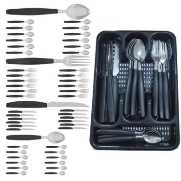 Imagem de Berlim Faqueiro 48 Pçs Preto Aço Inox C/ 2 Porta Talheres - EM CASA TE