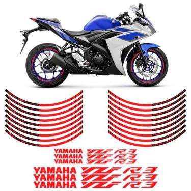 Imagem de Kit Apliques Frisos Refletivos Roda Yamaha Yzf R3 Vermelho - SPORTINOX