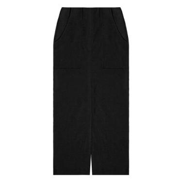 Imagem de Saia Midi Feminina Endless com Bolsos e Fenda Preto - Rovitex, Preto, 