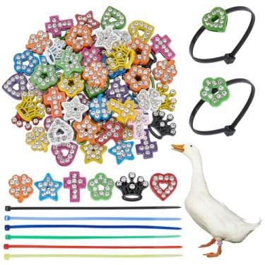 Imagem de WADORN 60 pares de faixas de perna de frango, 6 estilos de amuletos coloridos de frango de aves de capoeira, pulseiras ajustáveis de identificação de galinha, etiquetas de pé de aves de pato de