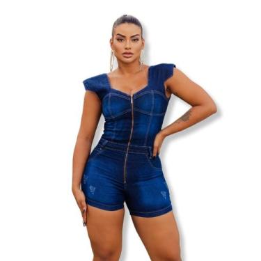 Imagem de Macaquinho Curto Jeans Feminino com Lycra e zíper Frontal - PODER DE H