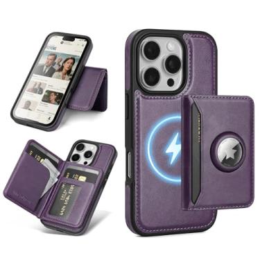 Imagem de Antsturdy Compatível com MagSafe 2 em 1 Capa magnética destacável para iPhone 16 Pro com suporte para AirTag, masculina e feminina, couro PU com bloqueio de RFID, compartimentos para cartão de crédito