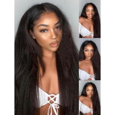 Imagem de Sunber Bye Knots 7X5 Lace Front Sem Cola 4C Egde Yaki Perucas De Cabelo Humano Liso Pré-Depilado Invisível Tudo 3S Pronto Para Usar Peruca 20 Polegadas