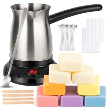 Imagem de KEARLGMBH Kit de fundição de cera para fabricação de velas, kit de fabricação de velas de soja com pote de derretimento de cera, suprimentos para fabricação de velas faça você mesmo, incluindo cera de