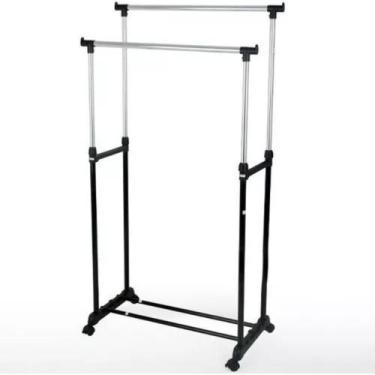 Imagem de Cabideiro Arara Duplo Reforçada Regulavel - Aço Inox - Com Rodas - sem