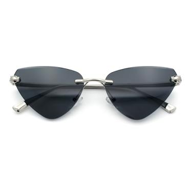 Imagem de Óculos de sol vistosos luxuosos Gangster sem aro olho de gato Jaguar Head Hinge, Prata - Preto, 59-16-135