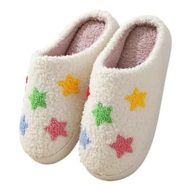 Imagem de AISILLI Pantufas de inverno com padrão de coração colorido, sola macia, quente, para uso interno, antiderrapante, mudo, aconchegante, Estrela, 5.5-6 Women/4.5-5 Men