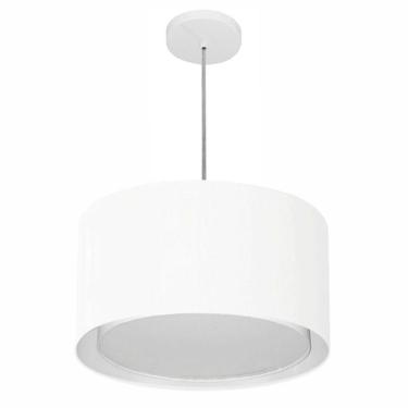 Imagem de Lustre Pendente Cilíndrico Duplo Vivare Md-4290 Cúpula Em Tecido 40x25cm - Bivolt Branc...
