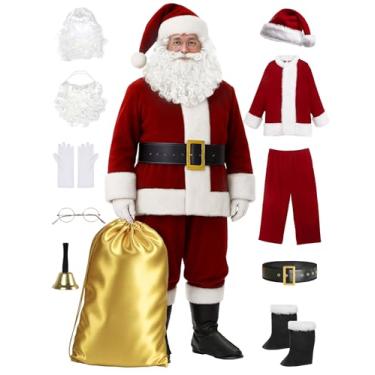 Imagem de Svansea Fantasia masculina de Papai Noel de luxo 11 pç. Fantasia de Natal ultra veludo adulto Papai Noel, Vermelho, XX-Large