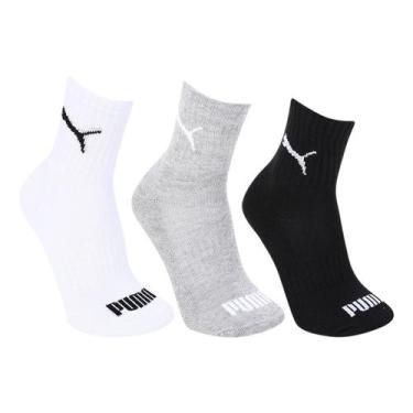 Imagem de Meia Cano Médio Puma c/ 03 Pares, Branco, Preto, 34/39