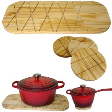 Imagem de Kit 4 Descanso de Panela de Madeira Pinus | Porta Panela de Madeira | Apoio para Panelas, Travessas, Chaleiras e Garrafas | Tratado com Óleo Mineral