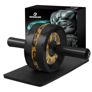 Imagem de VINSGUIR Roda de rolo abdominal, equipamento de treino abdominal e central para academia em casa com acessórios de joelheira, roda abdominal para treinamento de força de corpo inteiro (estampa de