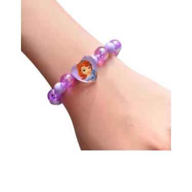 Imagem de Pulseira Infantil de Miçanga Perolada e Pingente Princesas - Genérica,