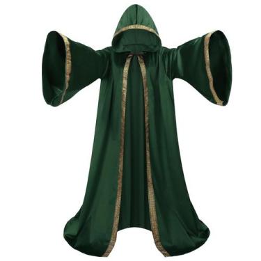 Imagem de Fantasia Wizard Robe para adulto com mangas de capuz, verde Halloween 