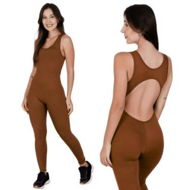 Imagem de Macacao de Academia Fitness Liso Macacão Solange - Naka Modas, Marrom,