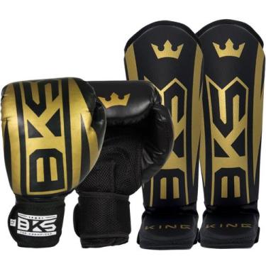 Imagem de Luva Muay Thai Boxe Kickboxing Sparring Caneleira Bks, Dourado, 10oz