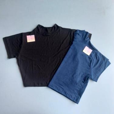 Imagem de Kit 2 Cropped Feminino Gola Alta Manga Curta - MARISLOIRO, Azul, P