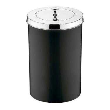 Imagem de Lixeira Preta Com Tampa Metalizada 8 Litros Cesto De Lixo Grande Para 