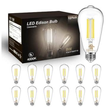 Imagem de Lâmpada LED DAYBETTER Vintage Edison E26 7W 4000K 800lm, pacote com 12