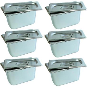 Imagem de 6 Cuba Gastronomica Inox Com Tampa 1/9x100 Gn Buffet Cozinha - JMA Ino